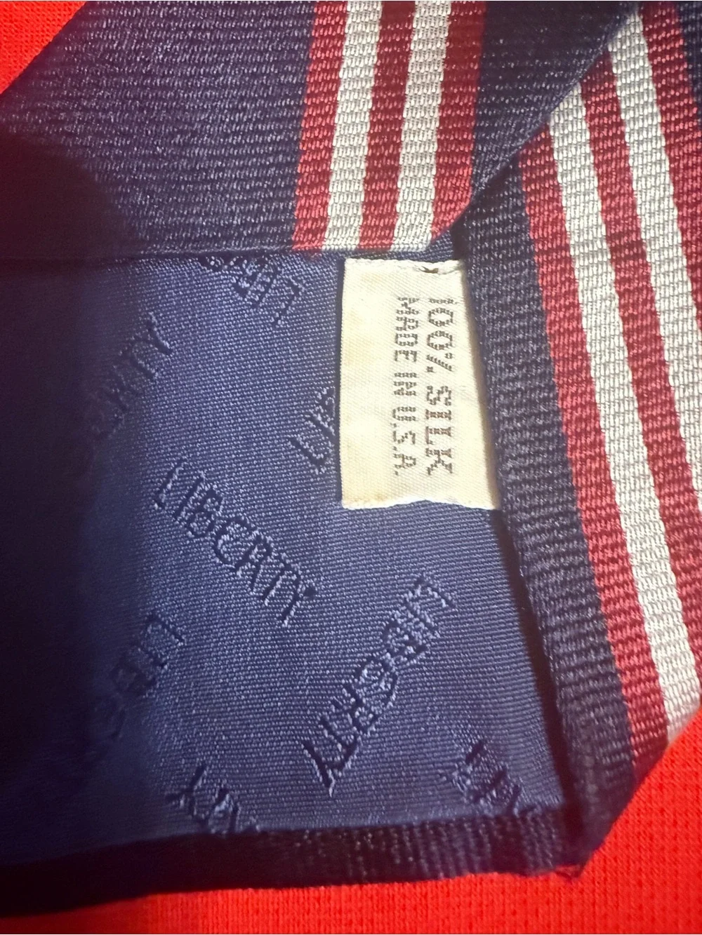 liberty Navy Silk Lined Tie with Red and White Stripes